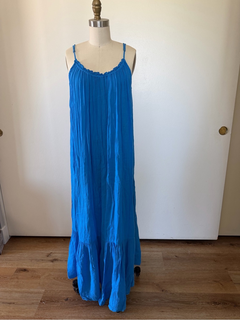 Anthropologie Vibrant Blue Crinkle Maxi Dress
